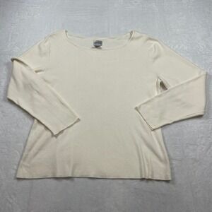 Chicos Cream Boat Neck Long Sleeve Sweater Size 3 (XL) Off White Old Money